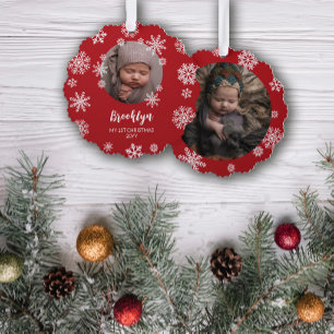 Carte Décorative Red Pretty Snowflakes 1er Noël de bébé