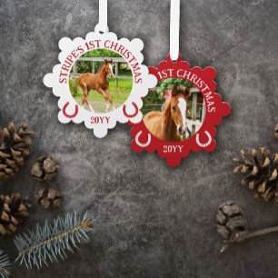 Carte Décorative Red White Horseshoes Foal's 1er Christmas