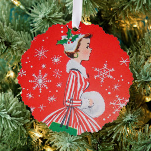Carte Décorative retro vintage Christmas lady ajouter un message