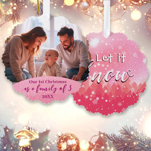 Carte Décorative Rose Laisser neiger 1er Noël Famille de 3 Photo