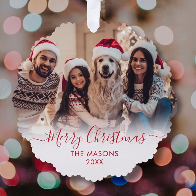 Carte Décorative Rouge moderne Script blanc 2 Photo Noël (Créateur téléchargé)