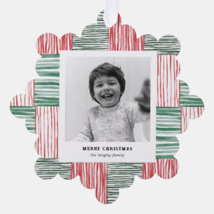 Carte Décorative Rouge Vert aquarelle rayures Motif une photo