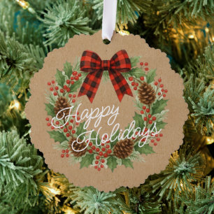 Carte Décorative Russe Holly Wreath Rouge Noir À damiers Bow