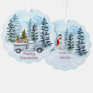 Carte Décorative Scène de Noël Vintage Camion bleu hiver