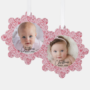 Carte Décorative Simplement Élégant Joyeux Noël 2 Photo Cœurs roses
