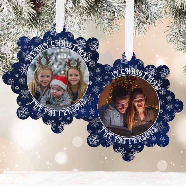 Carte Décorative Snowflakes Family Photo Blue Paper Orament Card (Hang these ornaments on a Christmas tree or use them as a unique gift tag to your loved ones.)
