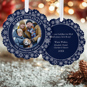Carte Décorative Snowflakes moderne Blue Happy Holidays Photo