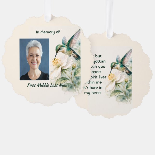 Carte Décorative Souvenir commémoratif Colibri Fleurs blanches (Recto/Verso)