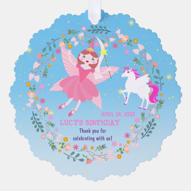 Carte Décorative Unicorne et Fairy Magie fête d'anniversaire (Recto)