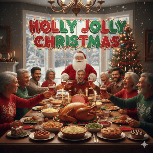 Carte Décorative Vacances familiales Holly Jolly