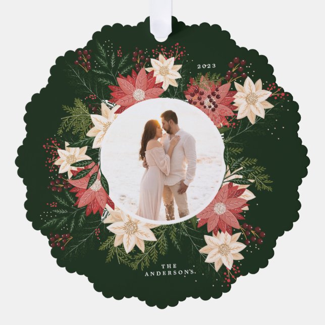 Carte Décorative Vacances Green Botanique Poinsettia Photo Noël (Recto)