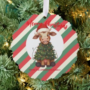Carte Décorative Vache de Noël mignonne et joyeuse arbre de Noël ve