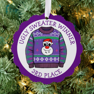 Carte Décorative Vainqueur du T-shirt Moche de Troisième Place Noël