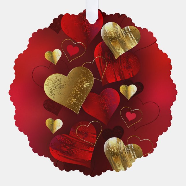 Carte Décorative Valentines dorées et rouges (Recto)