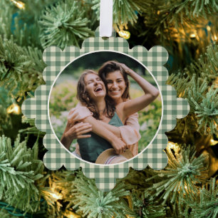 Carte Décorative Vert Gingham Rustique Photo Noël Moderne
