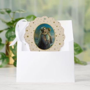 Carte Décorative Vierge Marie et bébé Jésus sur Arrière - plan étoi