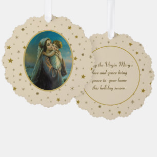 Carte Décorative Vierge Marie et bébé Jésus sur Arrière - plan étoi