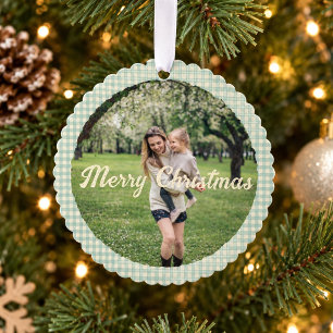 Carte Décorative Vintage vert carreaux gingham Noël rustique Photo