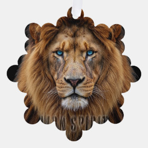 Carte Décorative Visage majestueux de lion aux yeux bleus   Faune A