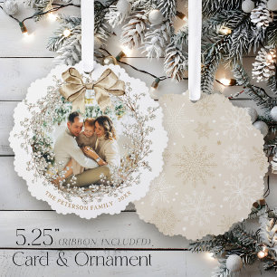 Carte Décorative Watercolor Wreath Gold Bow Photo Joyeux Noël