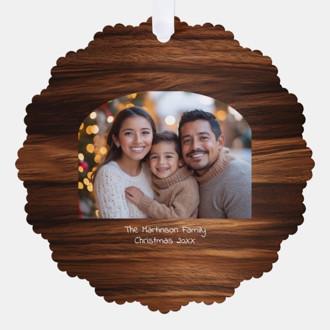 Carte Décorative Wide Arch Family Christmas Photo Woodgrain (Recto)
