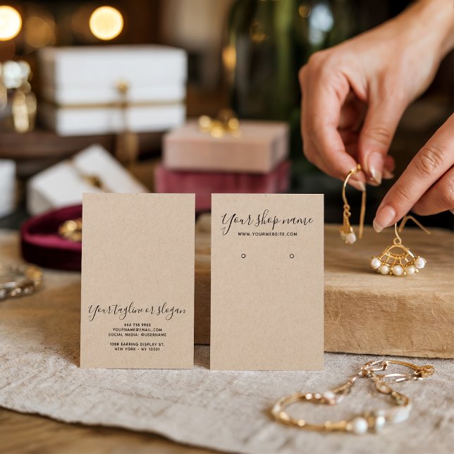 Carte d'écran d'oreille noire rustique brun kraft (Rustic brown kraft black earring display card)