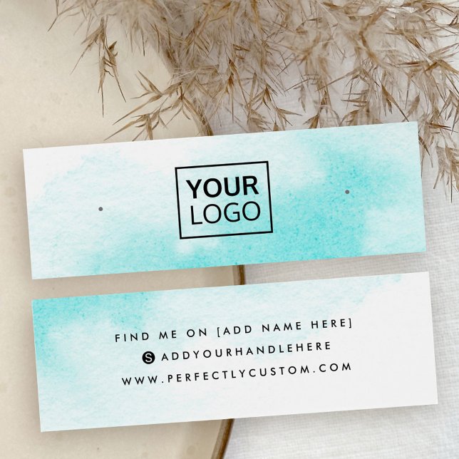 Carte d'écran d'oreille pour oreille à oreille ble (Aqua blue water color stud earring display card)