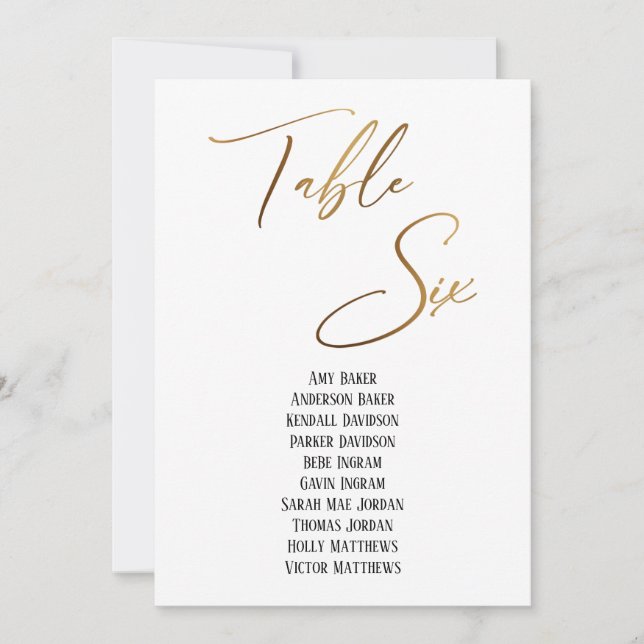 Carte d'écriture manuscrite Gold Six places (Devant)