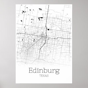 Carte d'Edinburg - Texas - Affiche de la carte de 