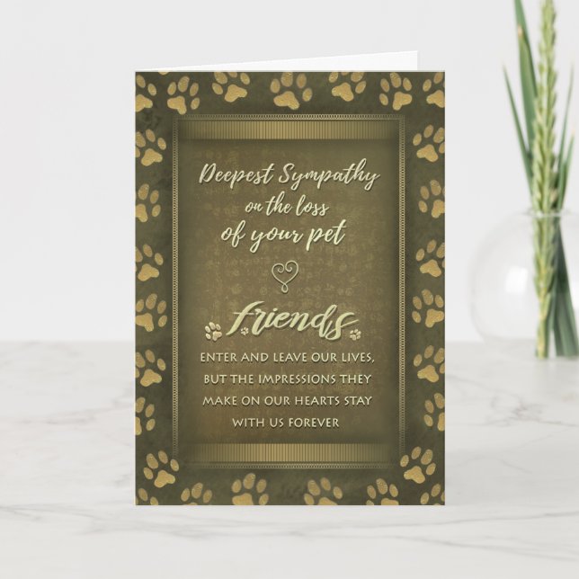Carte Deepest Sympathy Pet Loss Card Gold Paw Prints (Devant)