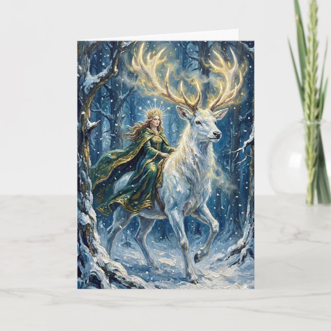 Carte Déesse celtique & Cerf blanc lumineux (Devant)