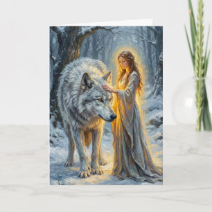 Carte Déesse de l'hiver & Loup Blanc