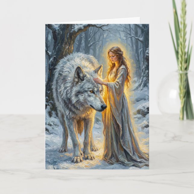 Carte Déesse de l'hiver & Loup Blanc (Devant)