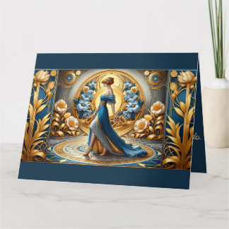 Carte Déesse d'or en fleurs Art Nouveau