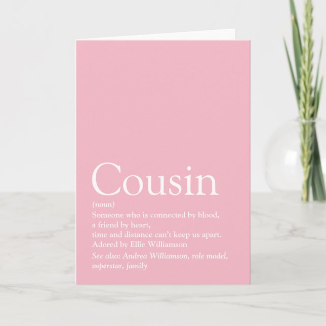 Carte Définition Cousine la Meilleure du Monde Rose (Devant)