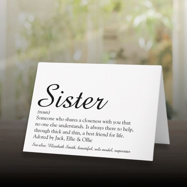 Carte Définition de Meilleure Sœur Personnalisée de Tous (Personalized Best Ever Sister Definition Script Card)