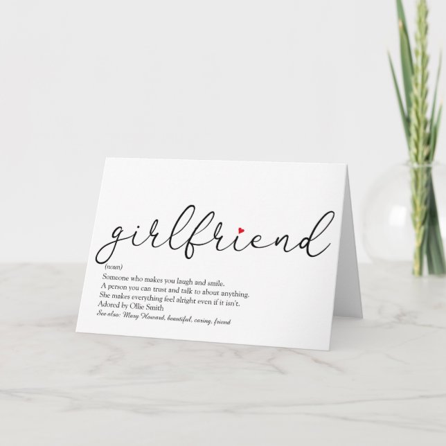 Carte Définition de petite amie cœur d'amour de script (Devant)