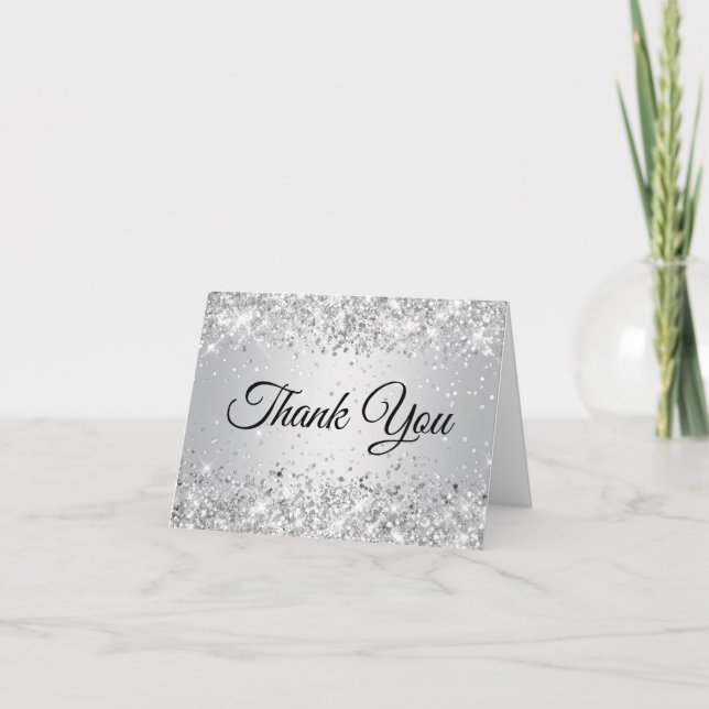 Carte Dégradé Argent Pailleté Merci (Devant)