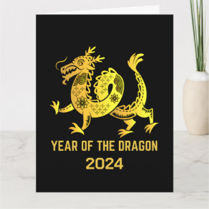 Carte Dégradé doré année du Dragon 2024 Nouvel An