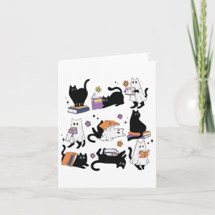 Carte Déguisement de chat noir fantôme lisant un livre p