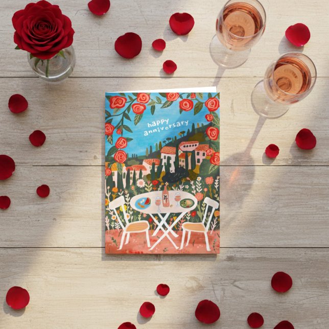 Carte Déjeuner avec vue Anniversaire Campagne Gouache (Lunch with A View Anniversary Countryside Gouache Card
)