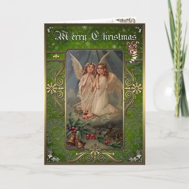 Carte d'élégance de Noël - Deux anges de Noël. (Devant)