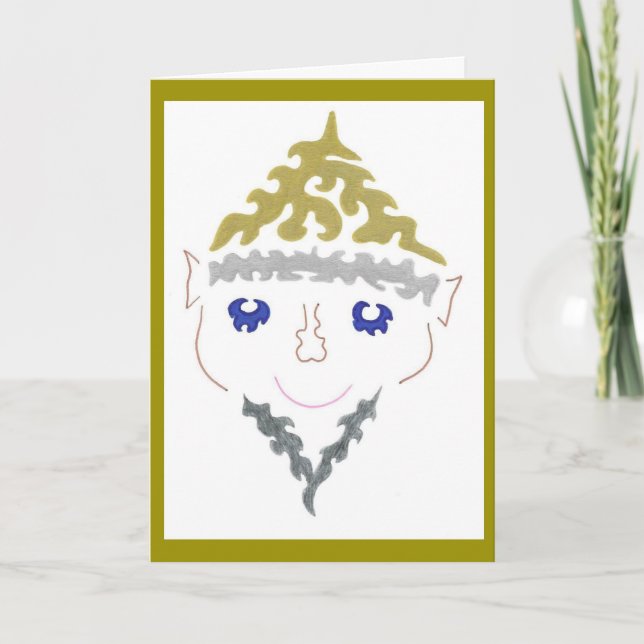 Carte d'elfe de Noël de la barbe d'argent (Devant)