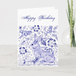 Carte Delft Blue White Rabbit Birthday Dedham Birthday