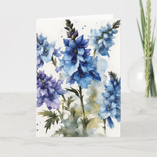 Carte Delphinium - Watercolor flowers (Devant)
