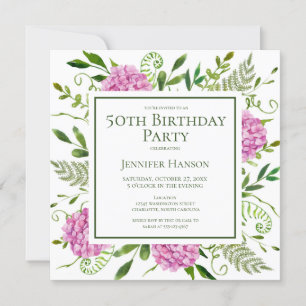Carte demande de 50e anniversaire aux hortensias r