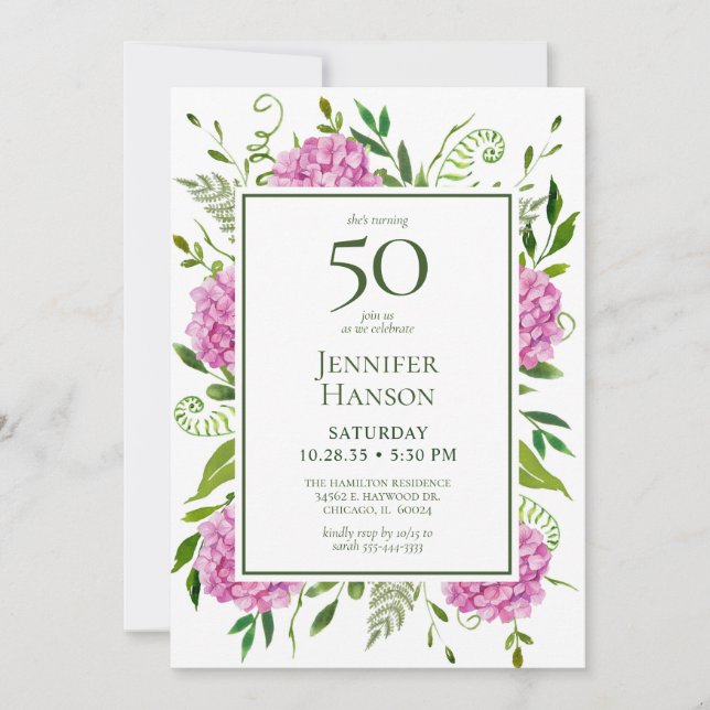 Carte demande de 50e anniversaire aux hortensias r (Devant)