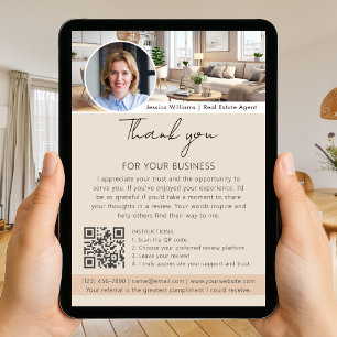Carte Demande de commentaire avec code QR photo beige Me