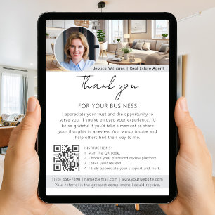 Carte Demande de commentaire avec code QR photo blanche
