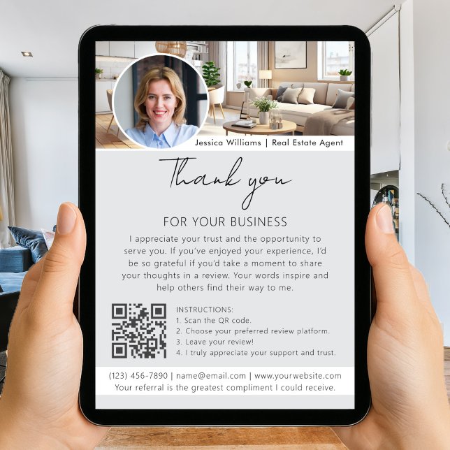 Carte Demande de commentaire avec code QR photo grise Me (Créateur téléchargé)